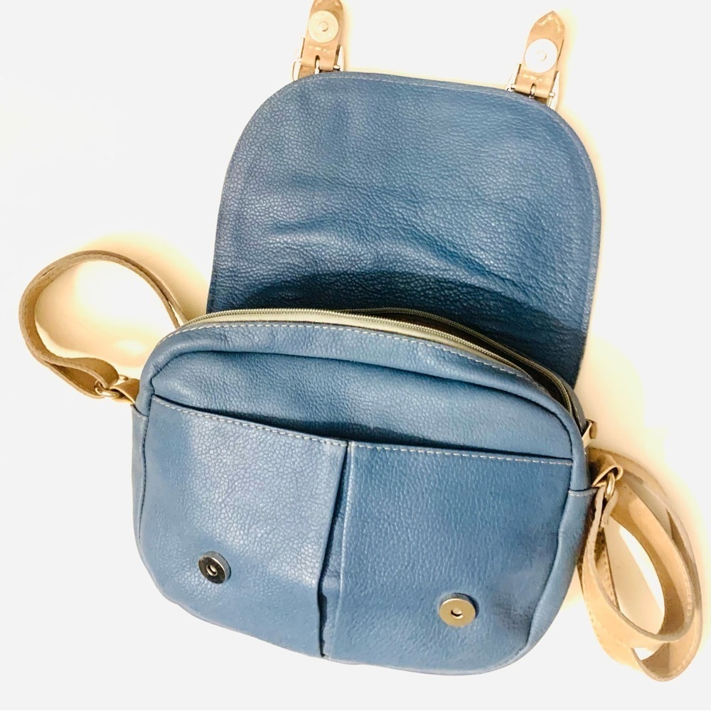 PECARI Blue Leather Crossbody Bag, Double pocket shoulder bag - Picture 4 of 6